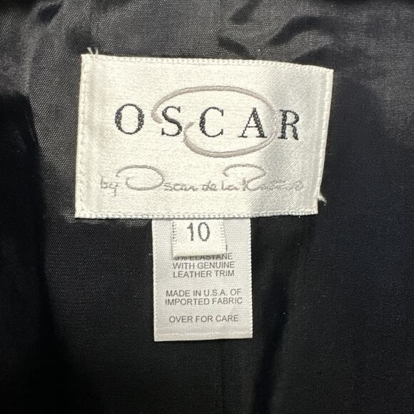 VTG Oscar De La Renta Sz 10 Gray lined Wool Jacket Leather Trim Classic Designer - Picture 6 of 12